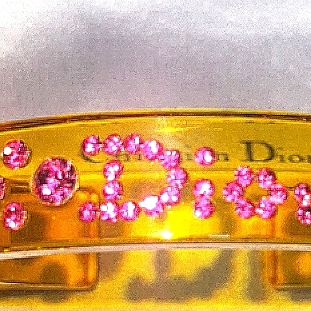 💛 Christian Dior Yellow Acrylic Cuff Bracelet w/Pink Rhinestones NWT! - Picture 6 of 15